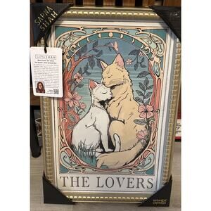 New Sapna Shah Framed Wall Art 2 Cats “The Lovers” 18”x 12” Home Decor